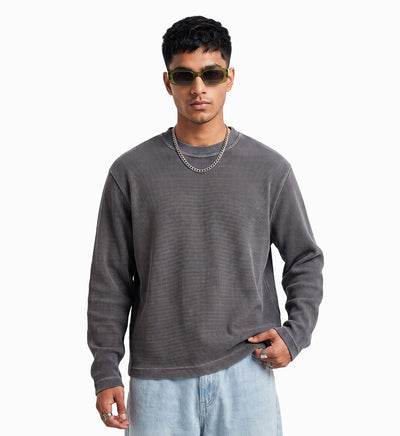 Waffle Knit Full Sleeve Oversized T-shirt
