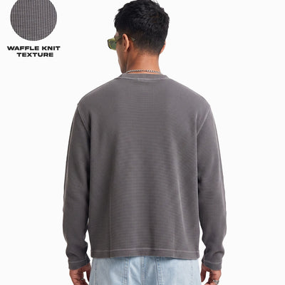 Acid Wash Waffle Knit Full Sleeves Oversized T-shirt