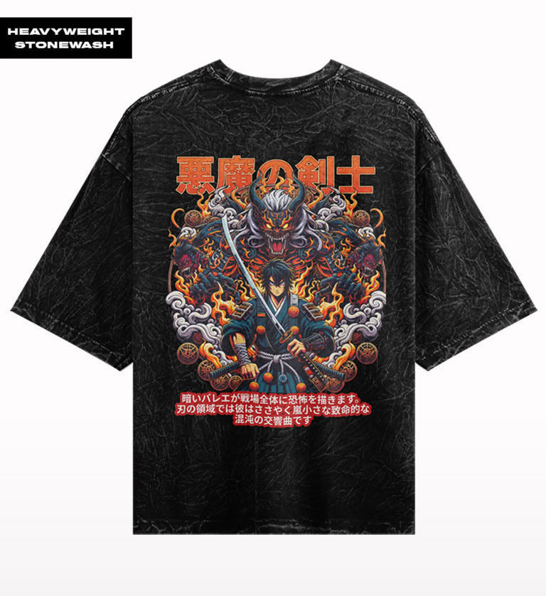 Anime Warrior Stone Wash Oversized T-shirt.