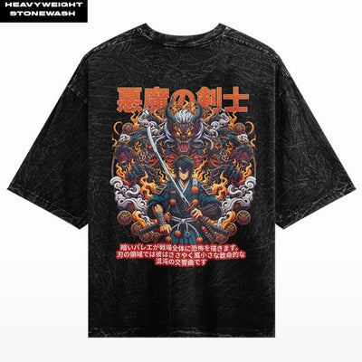 Anime Warrior Stone Wash Oversized T-shirt.