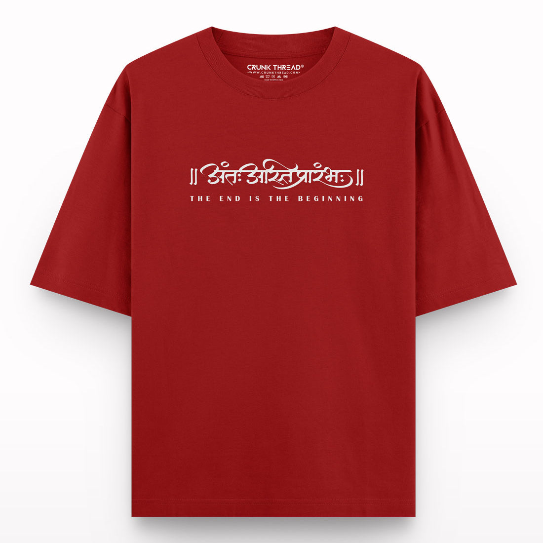 Antah-asti-prarambha-red-oversized-t-shirt - Crunk Thread