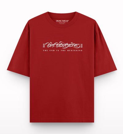 Antah-asti-prarambha-red-oversized-t-shirt - Crunk Thread