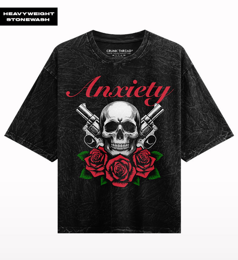 Anxiety Skull Gun Floral stonewash Oversized T-shirt.