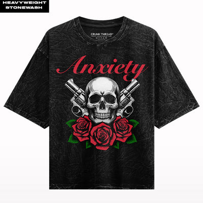 Anxiety Skull Gun Floral stonewash Oversized T-shirt.