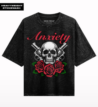 Anxiety Skull Gun Floral stonewash Oversized T-shirt.