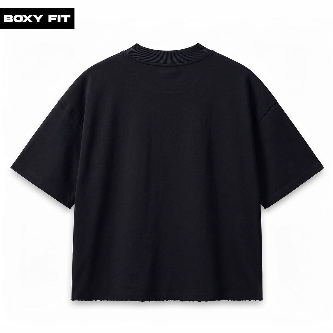Plain Black Boxy Fit Unstitched Raw Hem T-Shirt