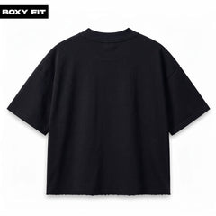 Plain Black Boxy Fit Unstitched Raw Hem T-Shirt