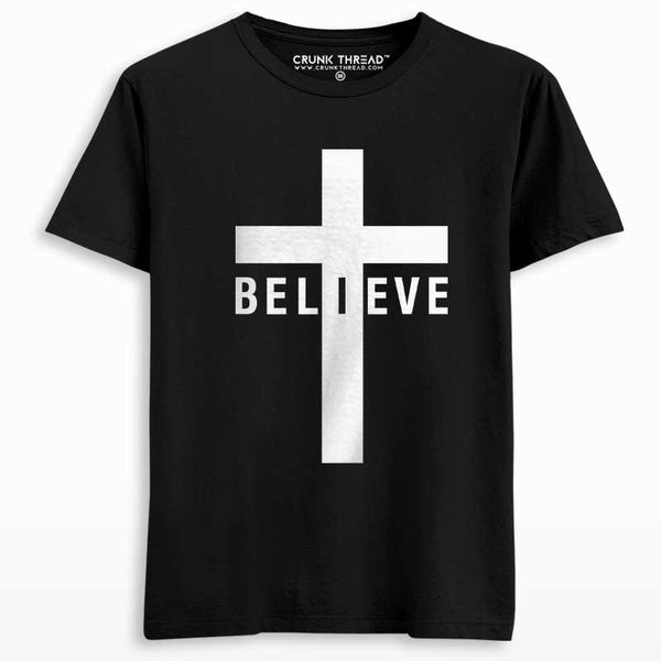 Believe Spiritual Cross Printed T-shirt - Crunk Thread