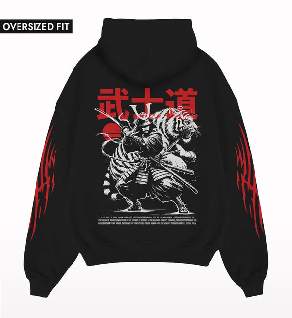 Bushido Tiger Sleeve Printed Oversized Hoodie.