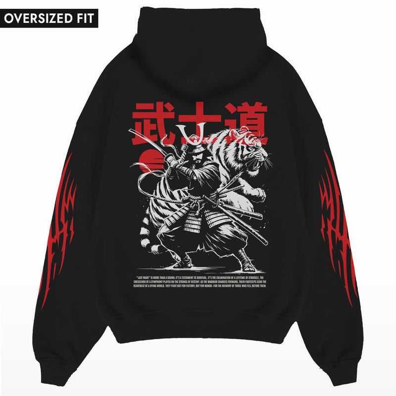 Bushido Tiger Sleeve Printed Oversized Hoodie.