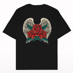 Crunk Thread Rose With Angel Wings Oversized T-shirt