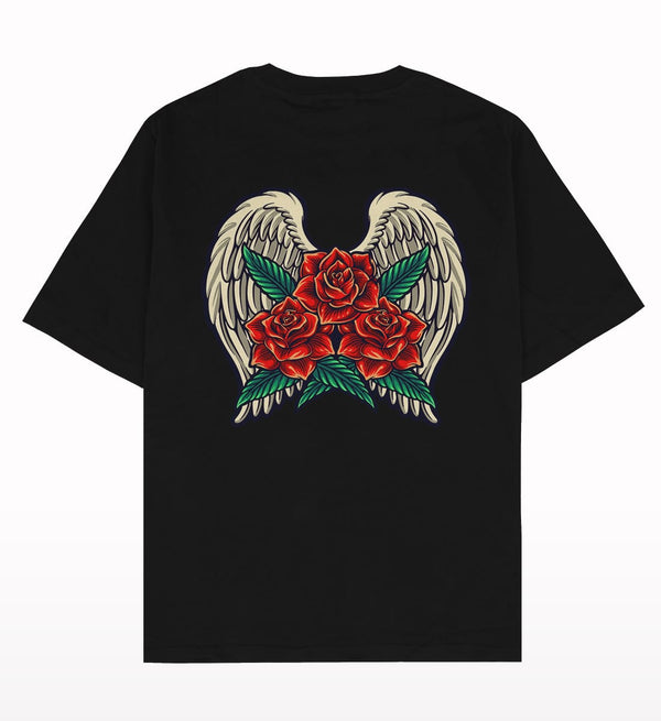 Crunk Thread Rose With Angel Wings Oversized T-shirt