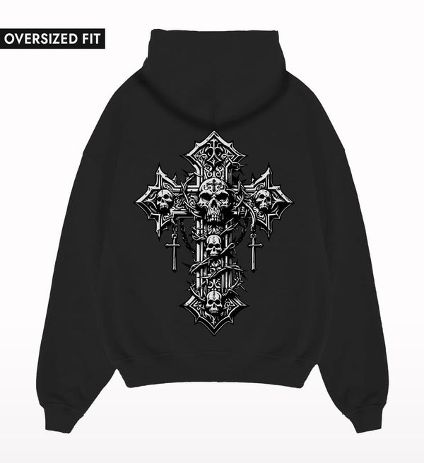 Crunk Thread Cross Skull Oversized Hoodie.