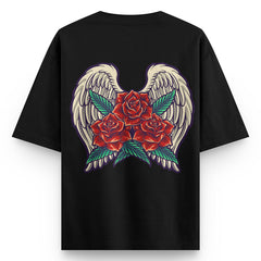 Crunk Thread Rose With Angel Wings Oversized T-shirt