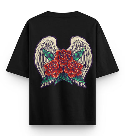 Crunk Thread Rose With Angel Wings Oversized T-shirt