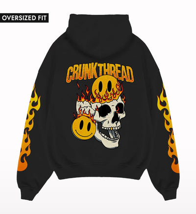 Crunk Thread Skull Fire Oversized Hoodie - Crunk Thread