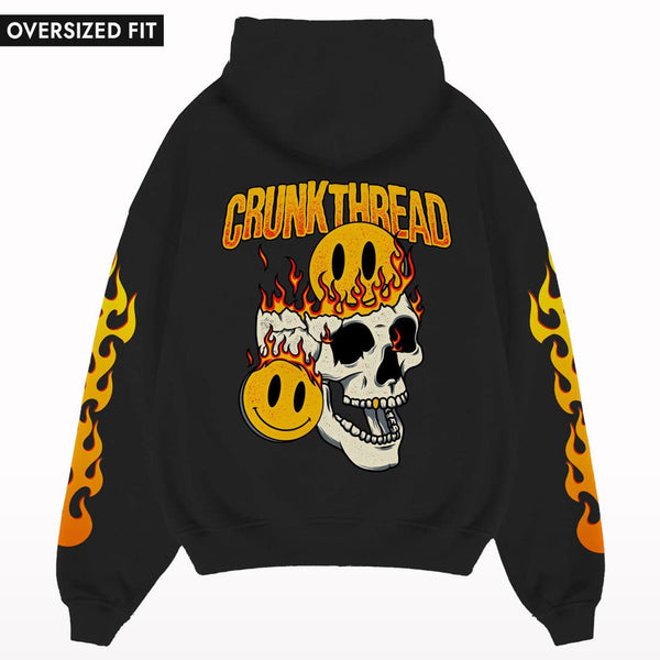 Crunk Thread Skull Fire Oversized Hoodie - Crunk Thread