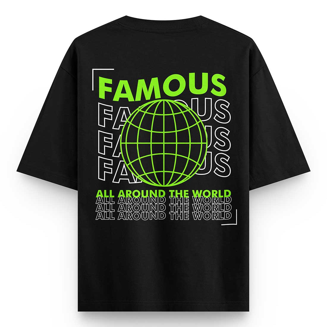 Famous Oversized Drop Shoulder Front-Back Print T-shirt