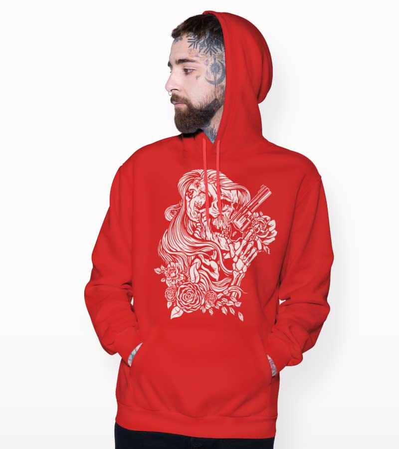 Floral Skeleton With Gun Graphic Hoodie - Crunk Thread