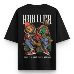 Hustler Bear Oversized Fit Black T-shirt