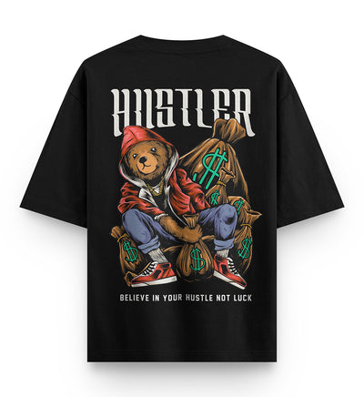 Hustler Bear Oversized Fit Black T-shirt