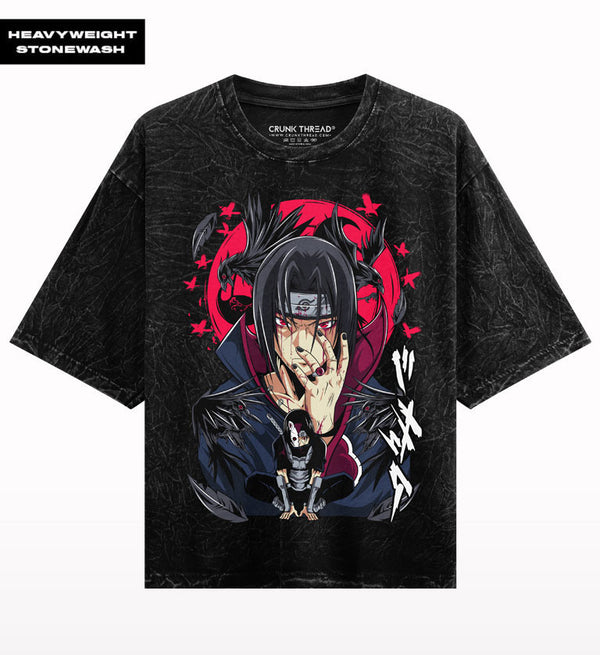 Itachi Anime Stonewash Oversized T-shirt