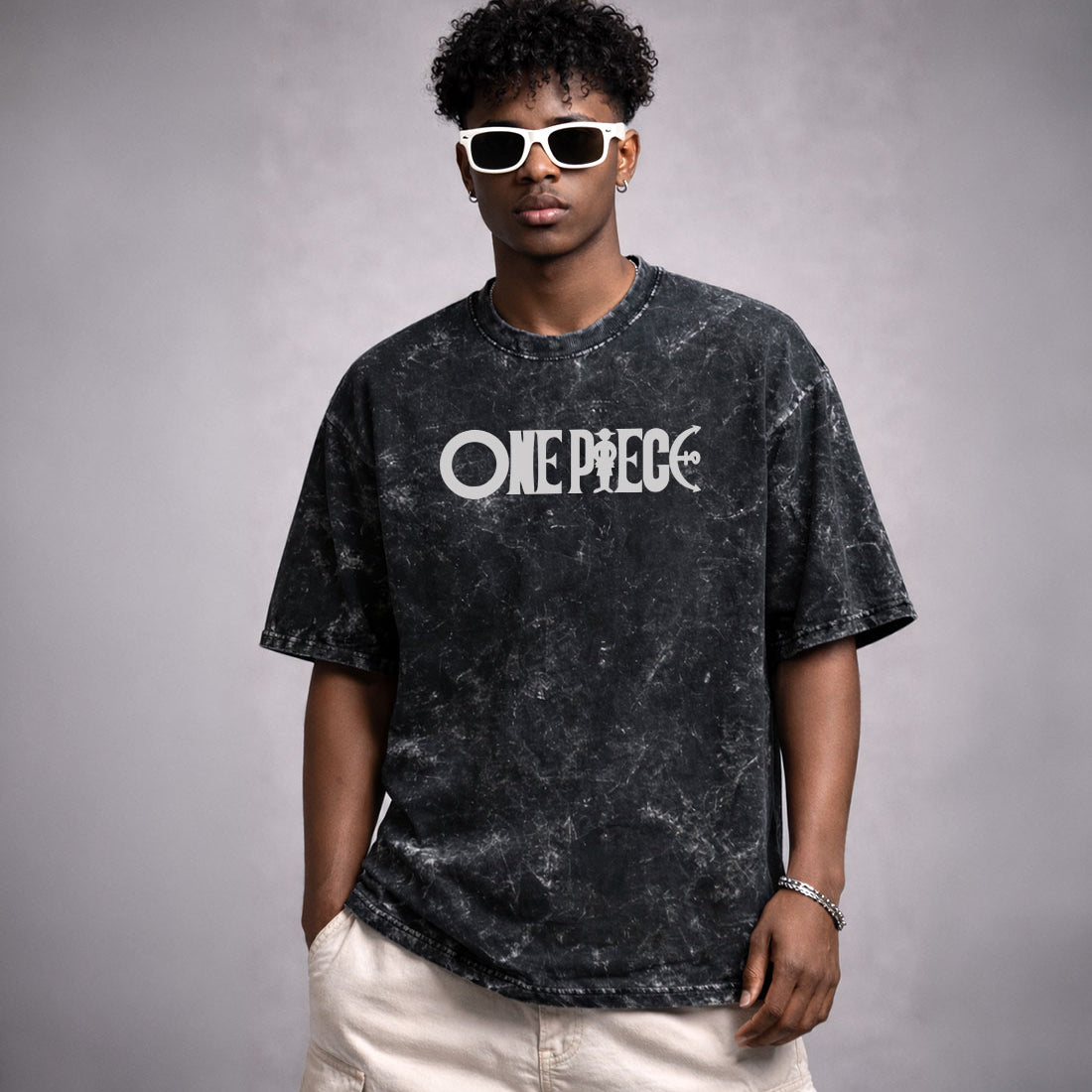 Onepiece-acid-wash-oversized-t-shirt-front - Crunk Thread