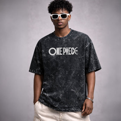 Onepiece-acid-wash-oversized-t-shirt-front - Crunk Thread