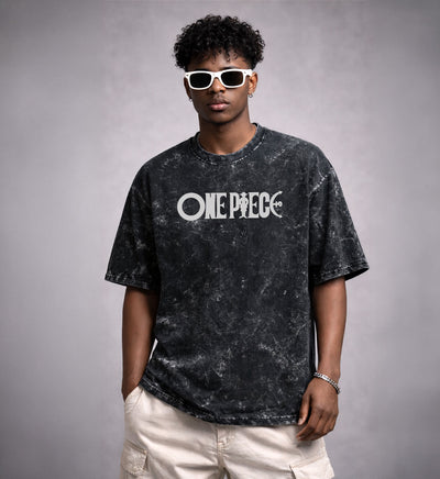 Onepiece-acid-wash-oversized-t-shirt-front - Crunk Thread
