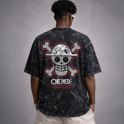 Onepiece-acid-wash-oversized-t-short-back - Crunk Thread