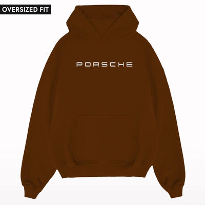 PORSCHE-DARK-CHOCOLATE-OVERSIZED-HOODIE-FRONT - Crunk Thread