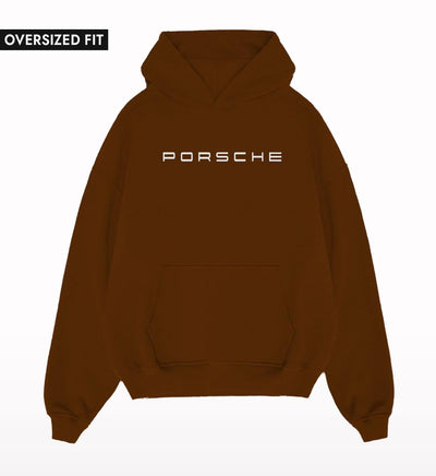PORSCHE-DARK-CHOCOLATE-OVERSIZED-HOODIE-FRONT - Crunk Thread