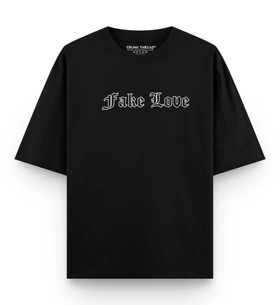 Fake Love Oversized Drop Shoulder T-shirt Front-Back Print T-shirt