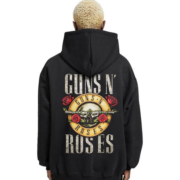 Retro Band Emblem Relaxed Fit Drop Shoulder Hoodie