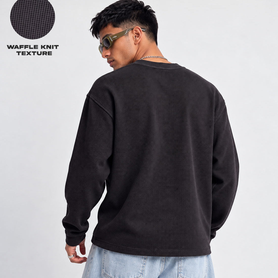 Sacred Soul Waffle Knit Oversized Full Sleeve T-shirt