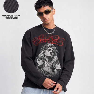 Sacred Soul Waffle Knit Oversized Full Sleeve T-shirt