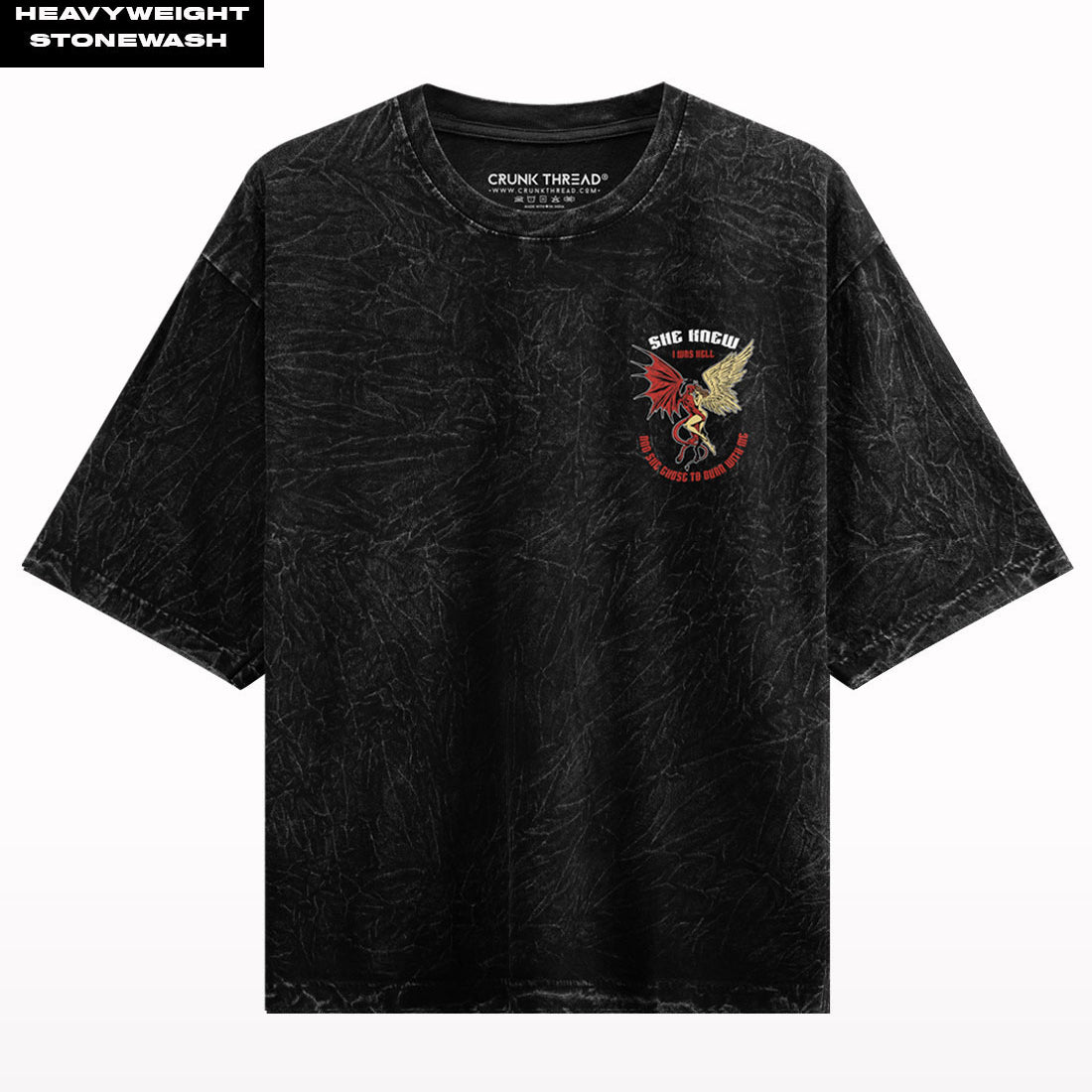 She Knew I Was Hell Stone Wash Oversized T-shirt.