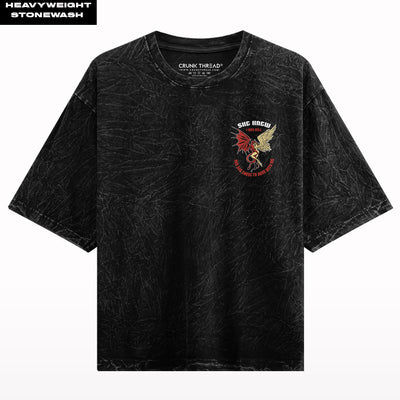 She Knew I Was Hell Stone Wash Oversized T-shirt.