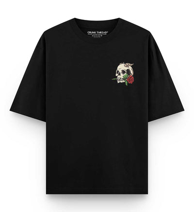 Skull and Rose Drop Shoulder Oversized T-shirt