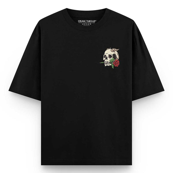 Skull-and-rose-oversized-printed-t-shirt - Crunk Thread