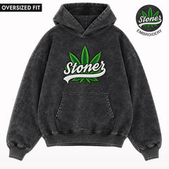 Stoner Embroidered Stone Wash Oversized Hoodie