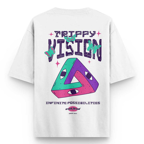 Trippy-vision-oversized-t-shirt-white - Crunk Thread