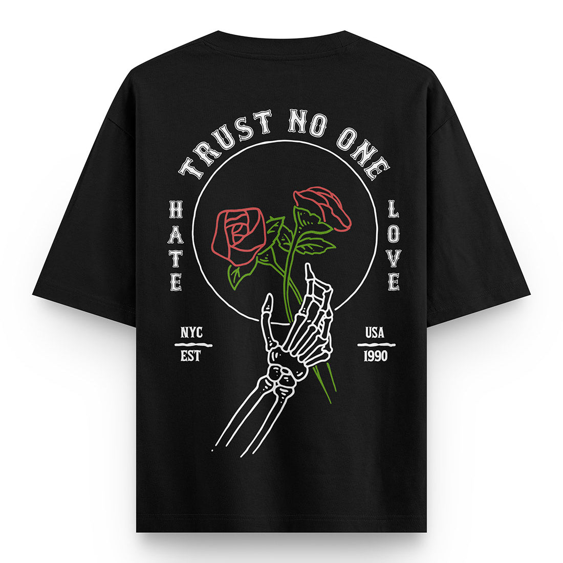Trust No One Oversized Drop Shoulder Front-Back Print T-shirt