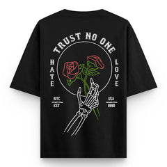 Trust No One Oversized Drop Shoulder Front-Back Print T-shirt