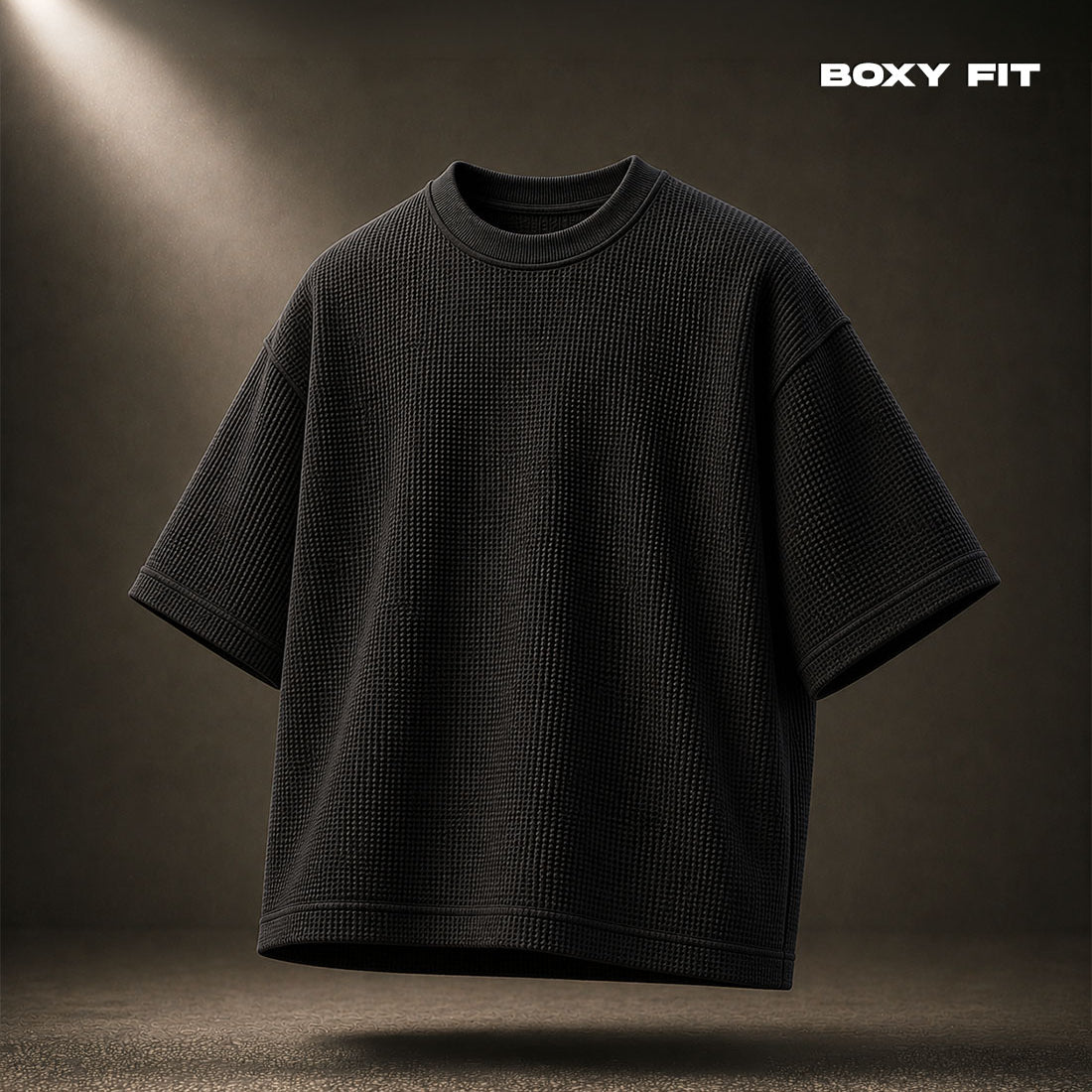 Black Waffle Knit Boxy Fit T-Shirt by Crunk Thread