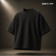 Black Waffle Knit Boxy Fit T-Shirt by Crunk Thread