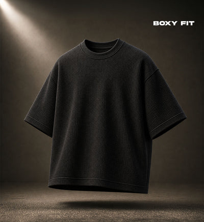 Waffle Knit Boxy Fit T-Shirt – Black