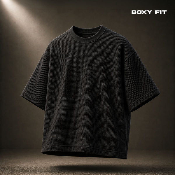 Black Waffle Knit Boxy Fit T-Shirt by Crunk Thread