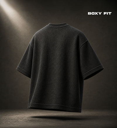 Waffle Knit Boxy Fit T-Shirt – Black