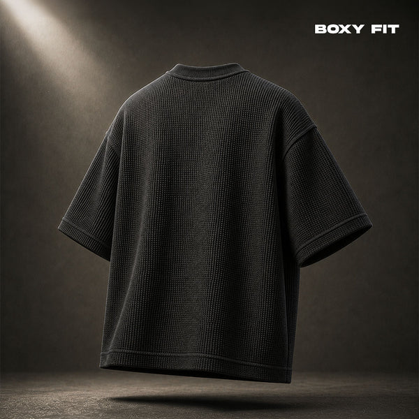 WAFFLE-KNIT-BOXY-FIT-BLACK-TSHIRT-BACK - Crunk Thread
